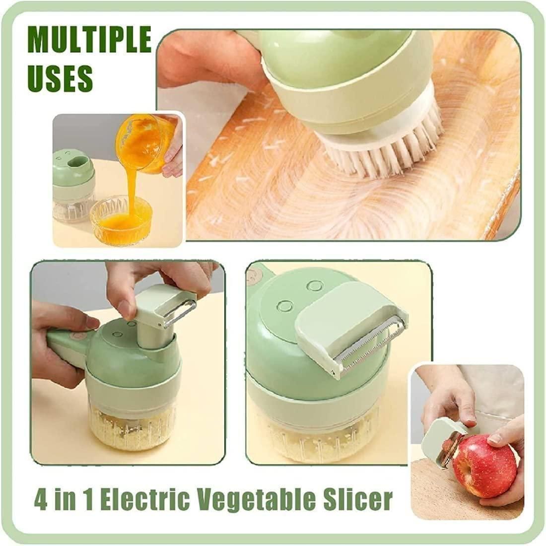 Portable Electric Vegetable Chopper for Kitchen (4-in-1 Set)