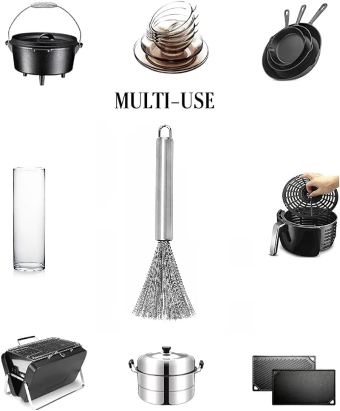 Stainless Steel Dish Scrubber Brush – Tough Grease & Burnt Pan Cleaner