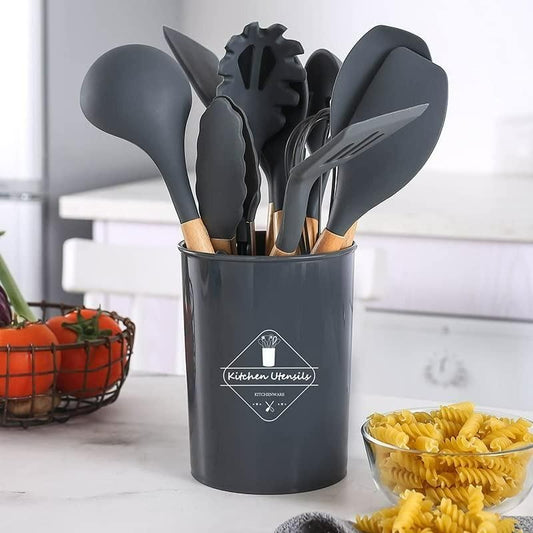 Silicone Cooking Utensils Set with Holder – Set of 11, Kitchen Starter Pack