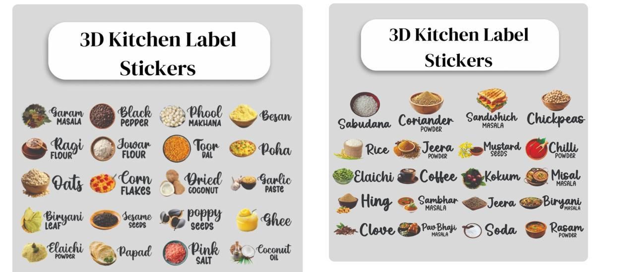 Waterproof Spice Jar Label Stickers – Set of 60 (Kitchen Organisation)